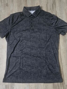State And Liberty Men's Dark Gray Paisley Athletic Fit Polo Shirt Medium Stretch